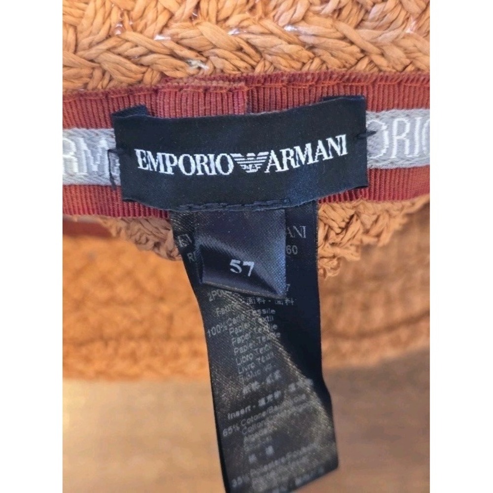Emporio Armani Women's Orange Paper Bucket Hat Beige Bow Logo Size 57 - Picture 4 of 6